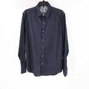 Robert Graham Shirt Mens medium Classic Cotton floral embossed baroque jacquard